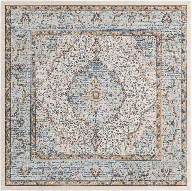 Blue 7' 1 x 7' 1 Nyla Square Area Rug 100% Polypropylene Traditional Classic Carpet for Living Room, Kitchen, Bedroom, Dining, Office for Sale at Rug Engine