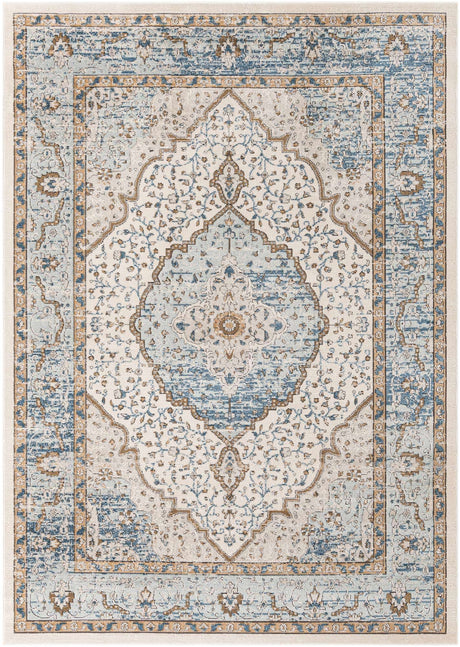 Blue 7' 1 x 10' Nyla Rectangle Area Rug 100% Polypropylene Traditional Classic Carpet for Living Room, Kitchen, Bedroom, Dining, Office for Sale at Rug Engine