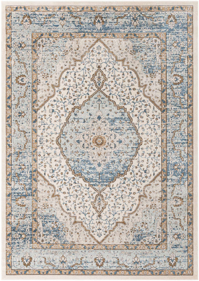 Blue 7' 1 x 10' Nyla Rectangle Area Rug 100% Polypropylene Traditional Classic Carpet for Living Room, Kitchen, Bedroom, Dining, Office for Sale at Rug Engine