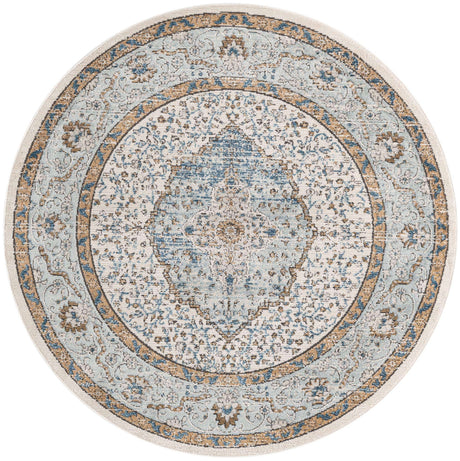Blue 6' 1 x 6' 1 Nyla Round Area Rug 100% Polypropylene Traditional Classic Carpet for Living Room, Kitchen, Bedroom, Dining, Office for Sale at Rug Engine
