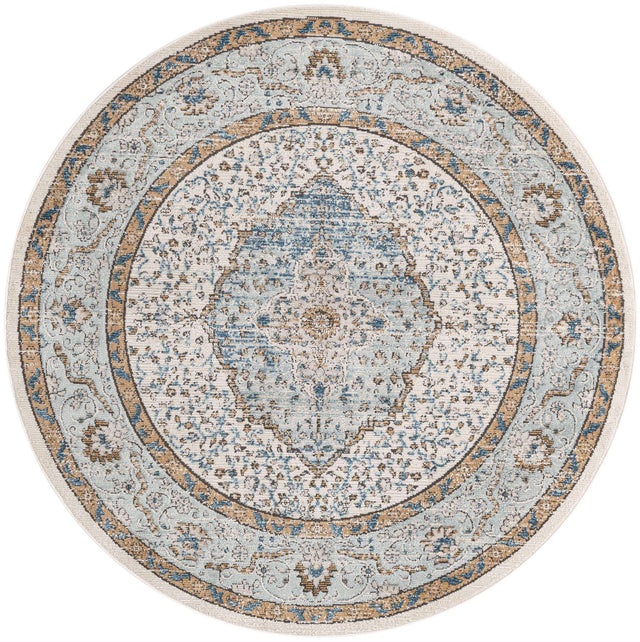 Blue 6' 1 x 6' 1 Nyla Round Area Rug 100% Polypropylene Traditional Classic Carpet for Living Room, Kitchen, Bedroom, Dining, Office for Sale at Rug Engine