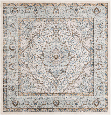 Blue 6' 1 x 6' 1 Nyla Square Area Rug 100% Polypropylene Traditional Classic Carpet for Living Room, Kitchen, Bedroom, Dining, Office for Sale at Rug Engine