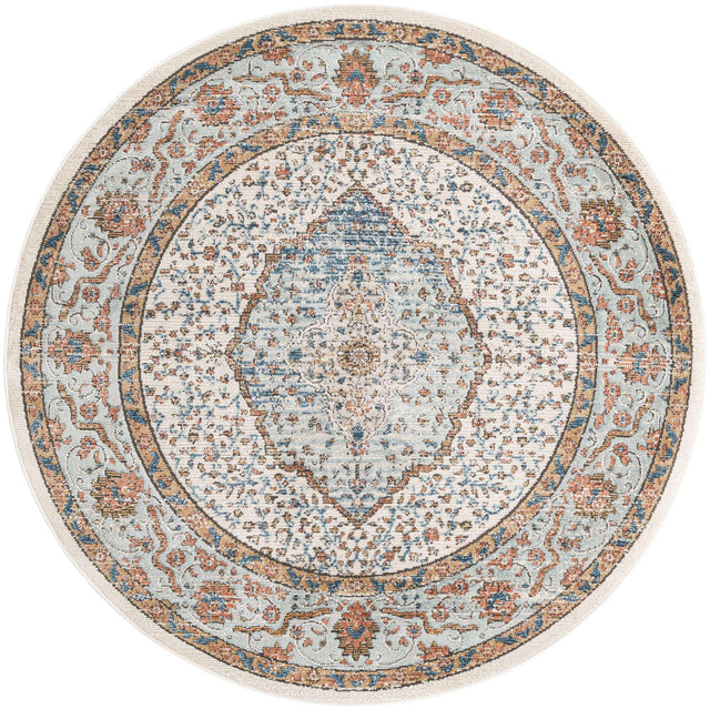 Ivory 6' 1 x 6' 1 Nyla Round Area Rug 100% Polypropylene Traditional Classic Carpet for Living Room, Kitchen, Bedroom, Dining, Office for Sale at Rug Engine