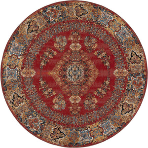 Antique Red 10' x 10' Outdoor Traditional Round Area Rug Weather Resistant for Patio, Deck, Terrace, Balcony, Porch Classical Design Outside Carpet for Sale at Rug Engine
