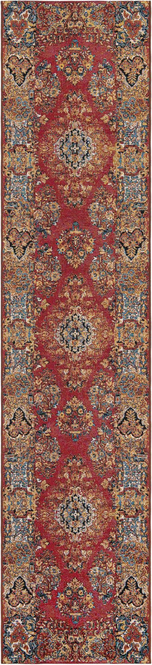 Antique Red 2' 7 x 12' Outdoor Traditional Runner Area Rug Weather Resistant for Patio, Deck, Terrace, Balcony, Porch Classical Design Outside Carpet for Sale at Rug Engine