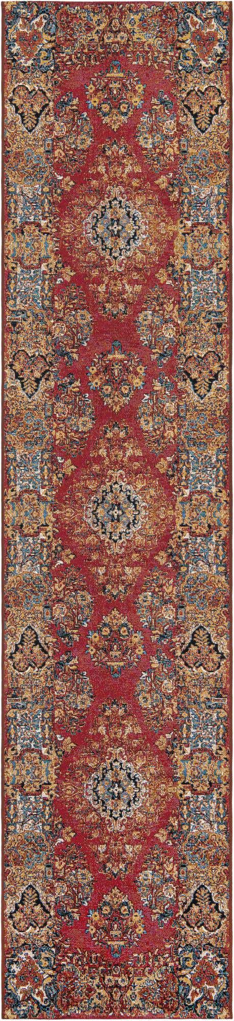 Antique Red 2' 7 x 12' Outdoor Traditional Runner Area Rug Weather Resistant for Patio, Deck, Terrace, Balcony, Porch Classical Design Outside Carpet for Sale at Rug Engine
