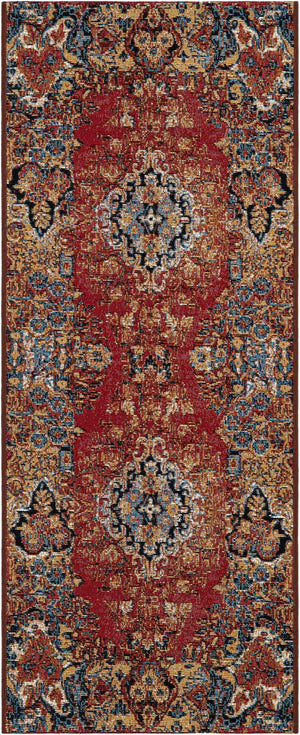 Antique Red 2' x 5' 1 Outdoor Traditional Runner Area Rug Weather Resistant for Patio, Deck, Terrace, Balcony, Porch Classical Design Outside Carpet for Sale at Rug Engine