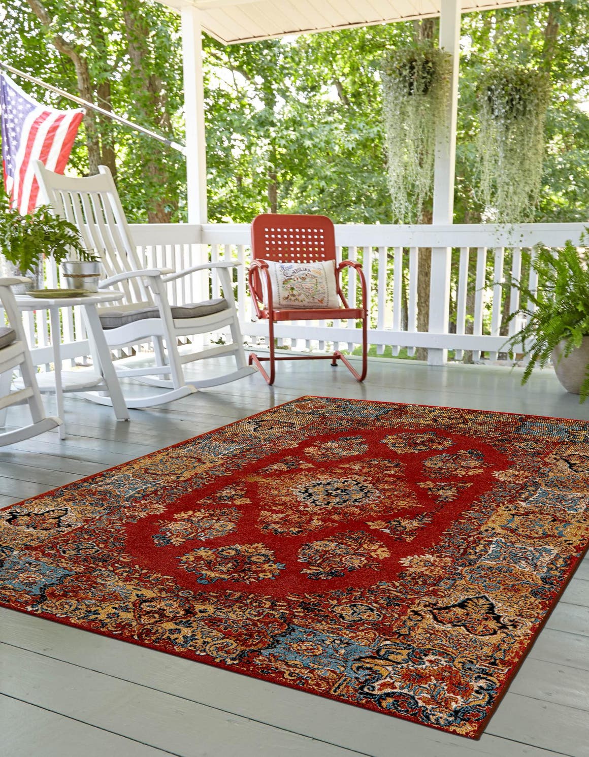 Antique Red 2' x 3' 1 Outdoor Traditional Rectangle Area Rug Weather Resistant for Patio, Deck, Terrace, Balcony, Porch Classical Design Outside Carpet for Sale at Rug Engine