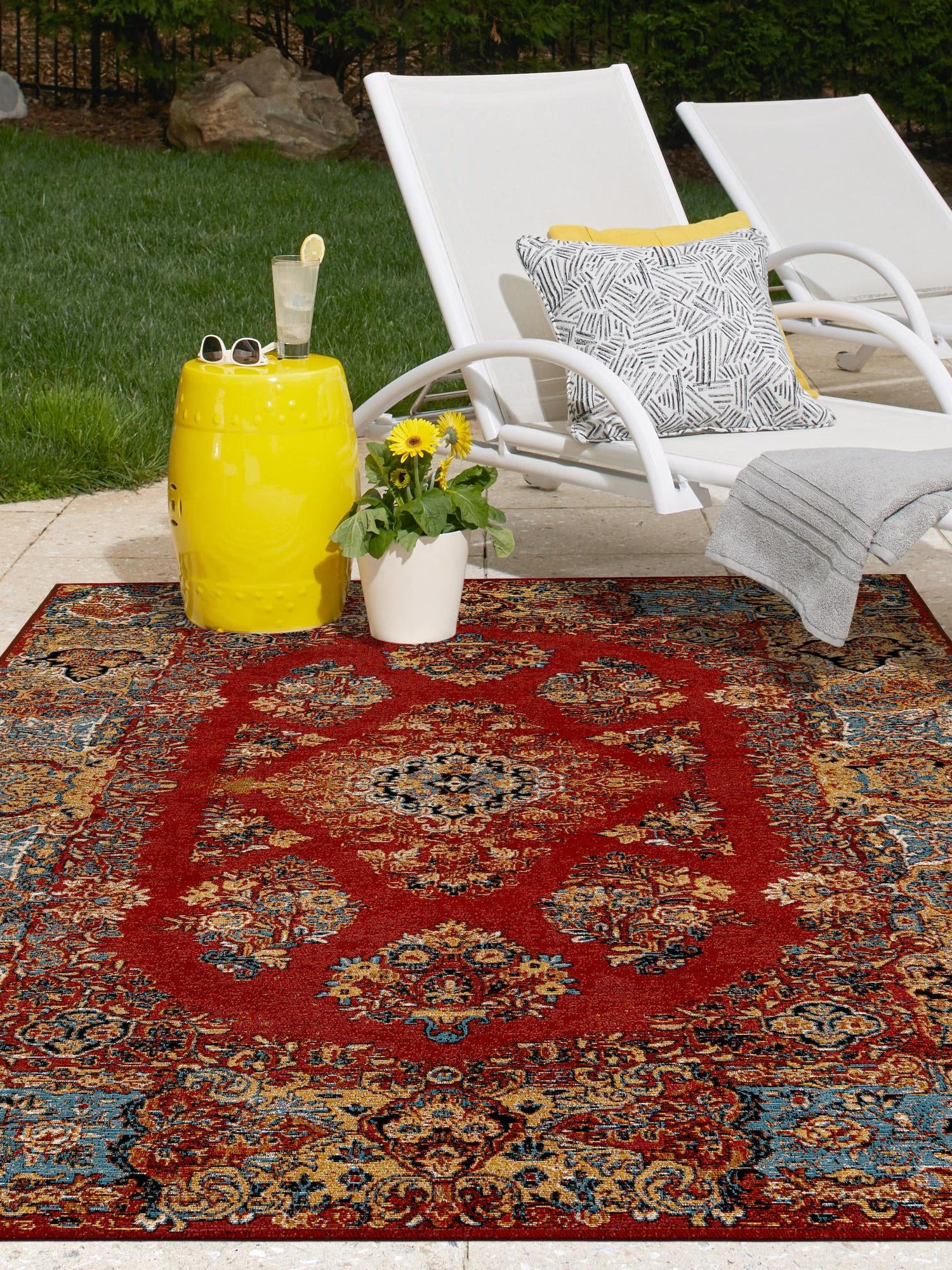 Antique Red 10' x 13' 1 Outdoor Traditional Rectangle Area Rug Weather Resistant for Patio, Deck, Terrace, Balcony, Porch Classical Design Outside Carpet for Sale at Rug Engine