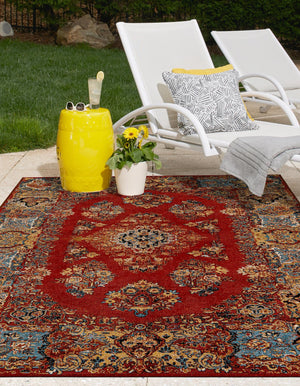 Antique Red 9' x 12' Outdoor Traditional Rectangle Area Rug Weather Resistant for Patio, Deck, Terrace, Balcony, Porch Classical Design Outside Carpet for Sale at Rug Engine