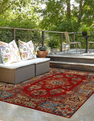 Antique Red 7' 10 x 10' Outdoor Traditional Rectangle Area Rug Weather Resistant for Patio, Deck, Terrace, Balcony, Porch Classical Design Outside Carpet for Sale at Rug Engine