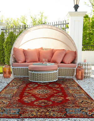 Antique Red 7' 10 x 10' Outdoor Traditional Rectangle Area Rug Weather Resistant for Patio, Deck, Terrace, Balcony, Porch Classical Design Outside Carpet for Sale at Rug Engine