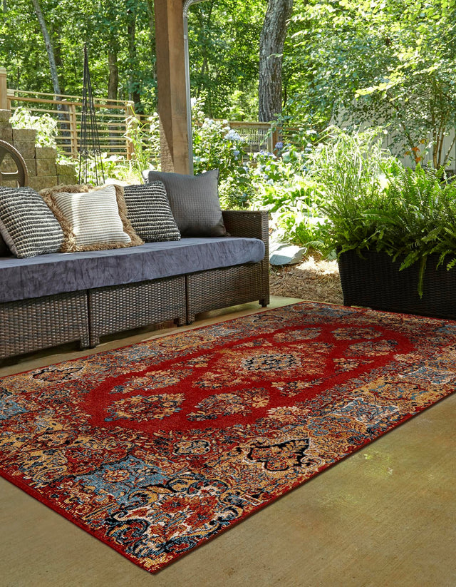 Antique Red 9' x 12' Outdoor Traditional Rectangle Area Rug Weather Resistant for Patio, Deck, Terrace, Balcony, Porch Classical Design Outside Carpet for Sale at Rug Engine