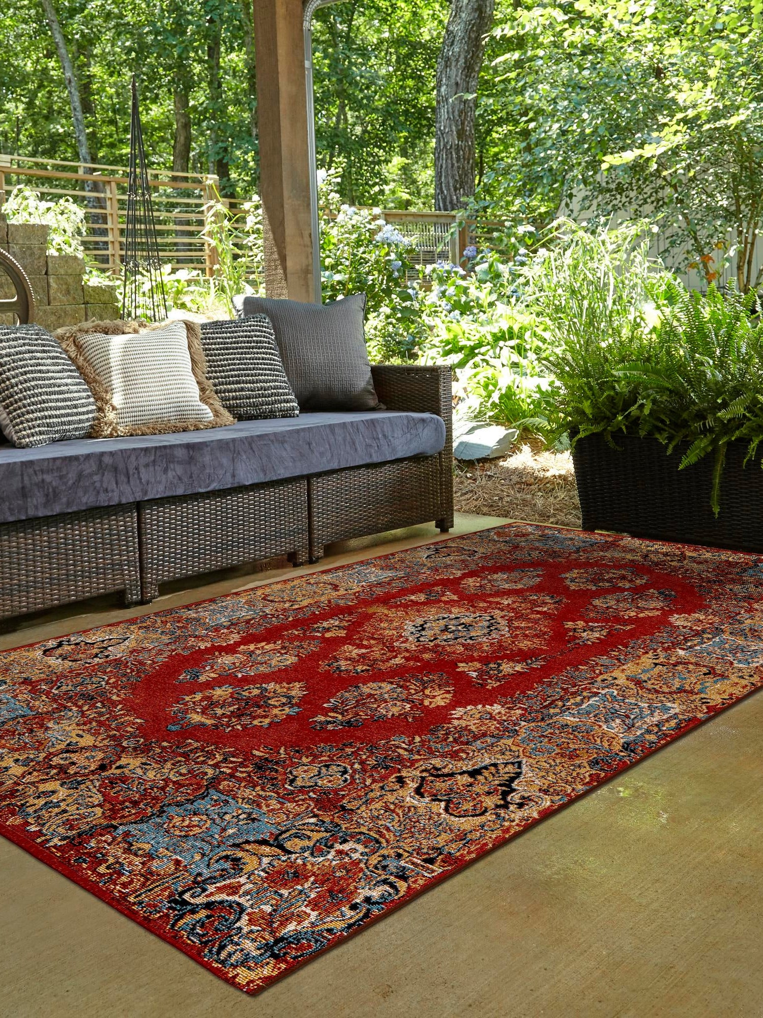 Antique Red 10' x 13' 1 Outdoor Traditional Rectangle Area Rug Weather Resistant for Patio, Deck, Terrace, Balcony, Porch Classical Design Outside Carpet for Sale at Rug Engine