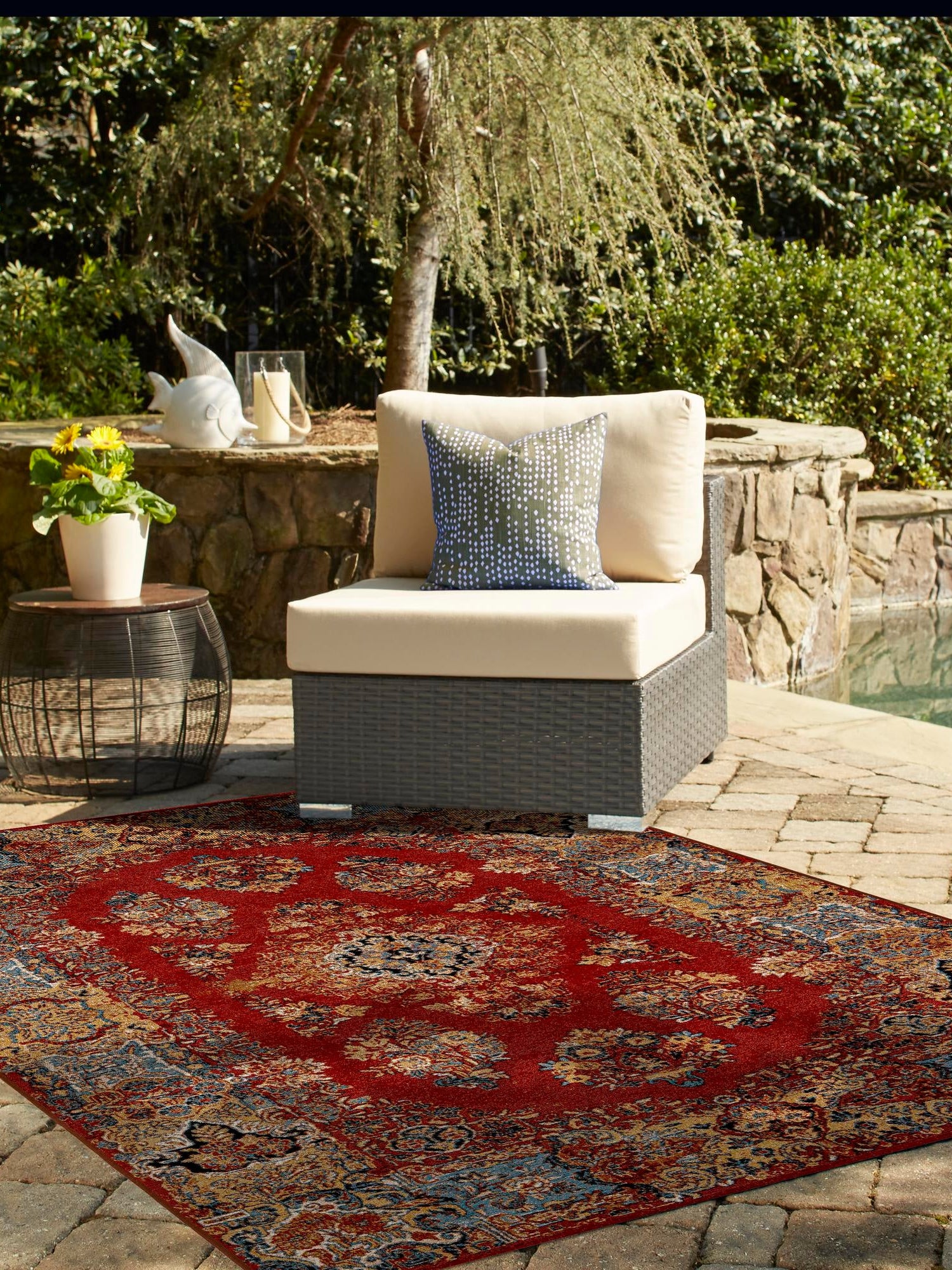 Antique Red 10' x 13' 1 Outdoor Traditional Rectangle Area Rug Weather Resistant for Patio, Deck, Terrace, Balcony, Porch Classical Design Outside Carpet for Sale at Rug Engine
