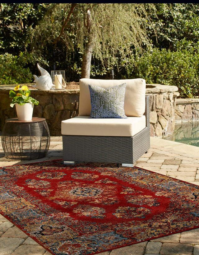 Antique Red 4' 1 x 6' 1 Outdoor Traditional Rectangle Area Rug Weather Resistant for Patio, Deck, Terrace, Balcony, Porch Classical Design Outside Carpet for Sale at Rug Engine