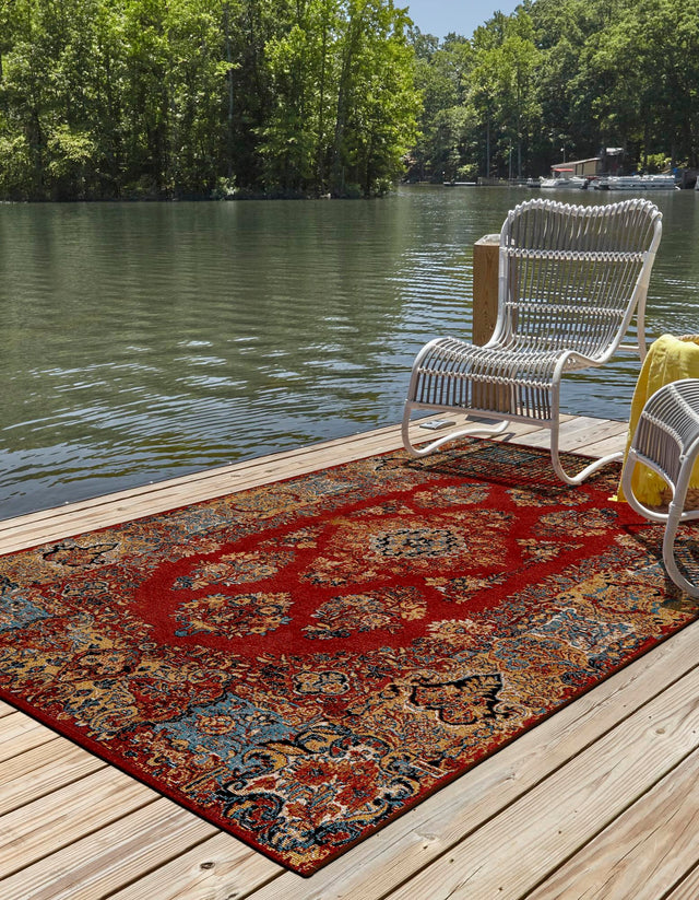 Antique Red 7' 10 x 10' Outdoor Traditional Rectangle Area Rug Weather Resistant for Patio, Deck, Terrace, Balcony, Porch Classical Design Outside Carpet for Sale at Rug Engine
