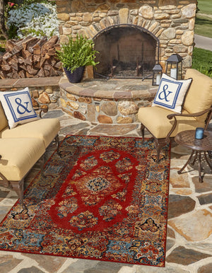 Antique Red 7' 10 x 10' Outdoor Traditional Rectangle Area Rug Weather Resistant for Patio, Deck, Terrace, Balcony, Porch Classical Design Outside Carpet for Sale at Rug Engine