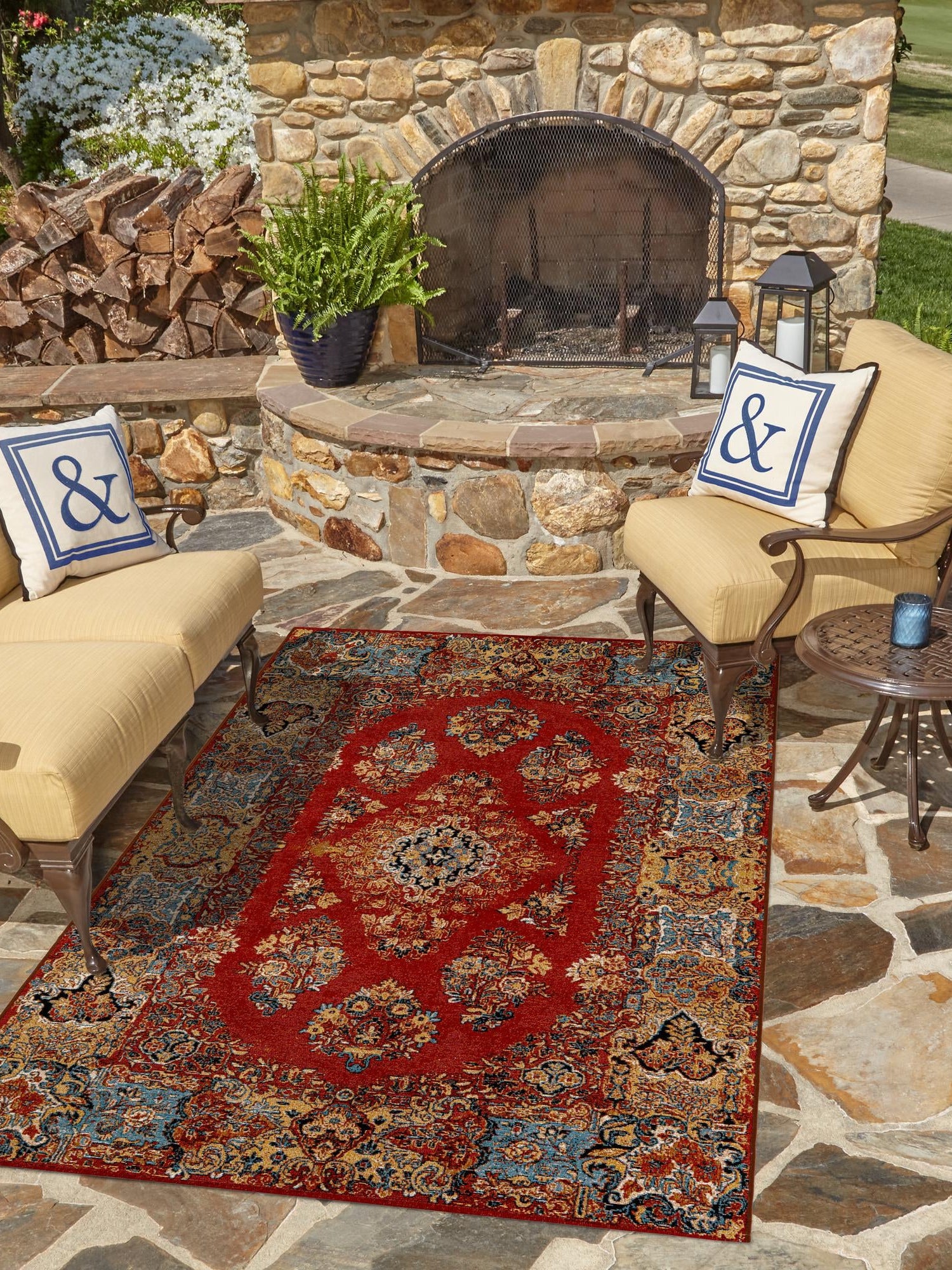 Antique Red 9' x 12' Outdoor Traditional Rectangle Area Rug Weather Resistant for Patio, Deck, Terrace, Balcony, Porch Classical Design Outside Carpet for Sale at Rug Engine