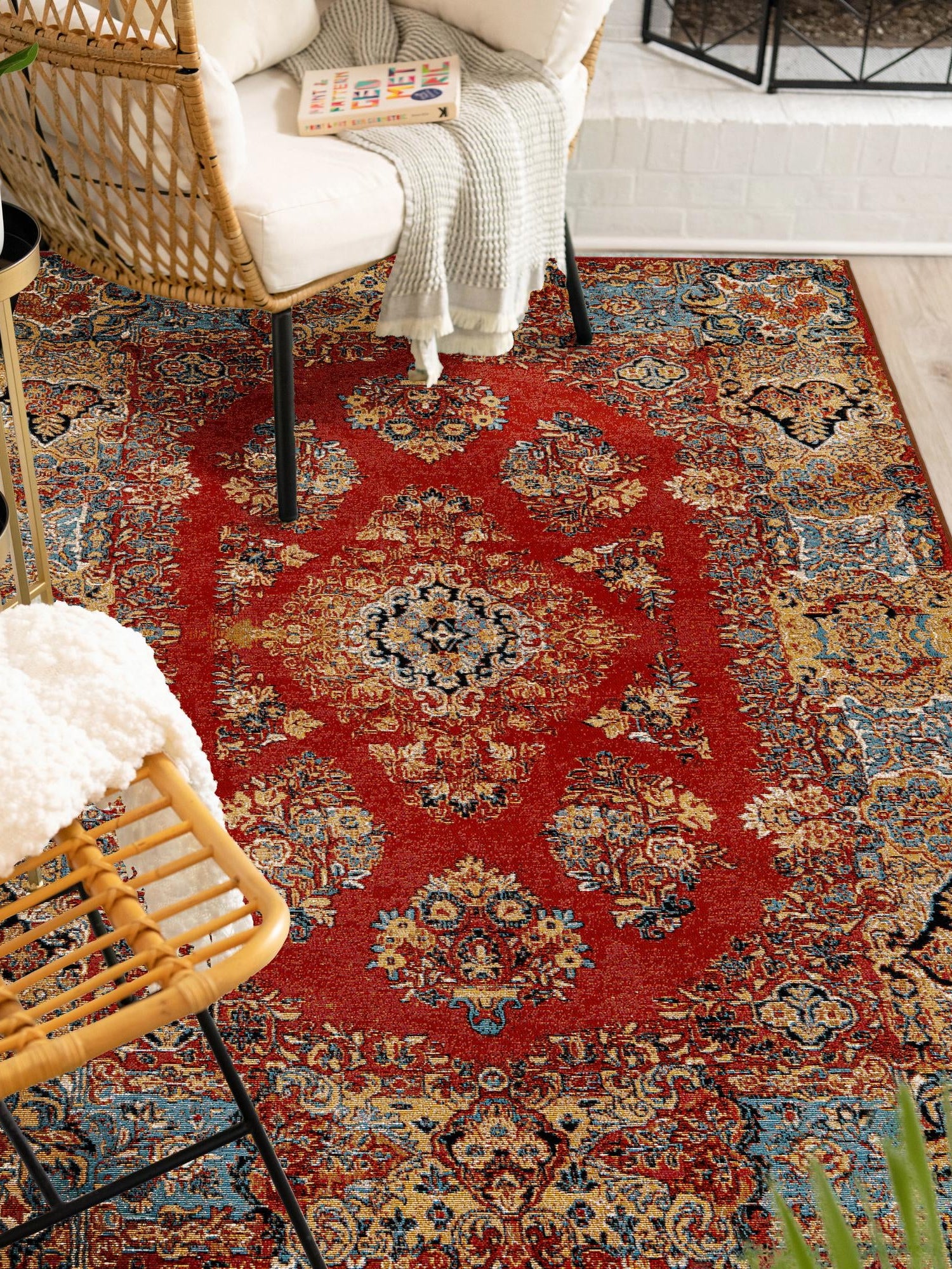 Antique Red 6' 1 x 9' Outdoor Traditional Rectangle Area Rug Weather Resistant for Patio, Deck, Terrace, Balcony, Porch Classical Design Outside Carpet for Sale at Rug Engine