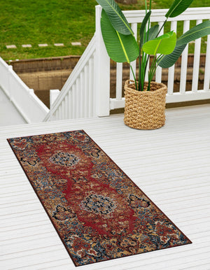 Antique Red 2' x 5' 1 Outdoor Traditional Runner Area Rug Weather Resistant for Patio, Deck, Terrace, Balcony, Porch Classical Design Outside Carpet for Sale at Rug Engine