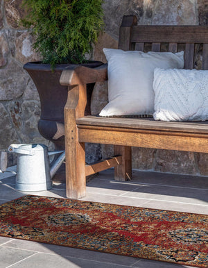 Antique Red 2' x 5' 1 Outdoor Traditional Runner Area Rug Weather Resistant for Patio, Deck, Terrace, Balcony, Porch Classical Design Outside Carpet for Sale at Rug Engine