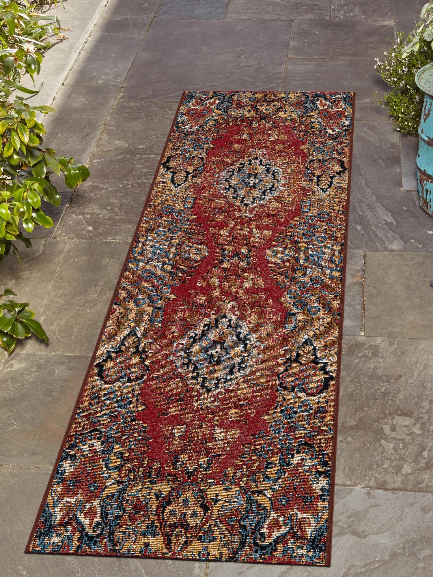 Antique Red 2' x 8' Outdoor Traditional Runner Area Rug Weather Resistant for Patio, Deck, Terrace, Balcony, Porch Classical Design Outside Carpet for Sale at Rug Engine