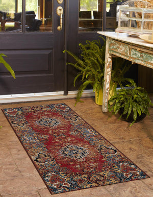Antique Red 2' x 5' 1 Outdoor Traditional Runner Area Rug Weather Resistant for Patio, Deck, Terrace, Balcony, Porch Classical Design Outside Carpet for Sale at Rug Engine