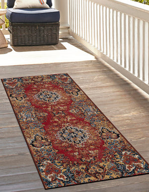 Antique Red 2' x 5' 1 Outdoor Traditional Runner Area Rug Weather Resistant for Patio, Deck, Terrace, Balcony, Porch Classical Design Outside Carpet for Sale at Rug Engine