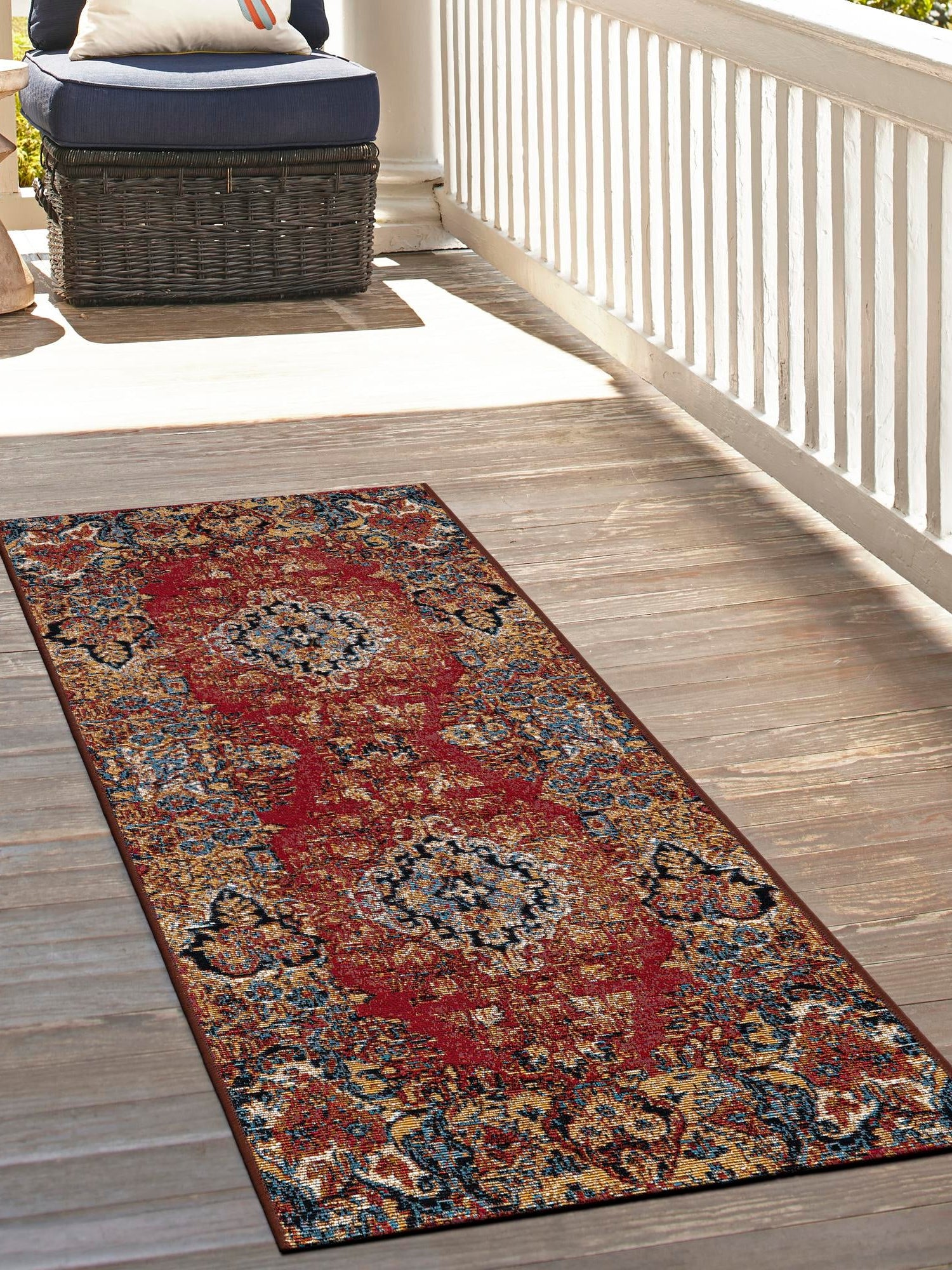 Antique Red 2' x 8' Outdoor Traditional Runner Area Rug Weather Resistant for Patio, Deck, Terrace, Balcony, Porch Classical Design Outside Carpet for Sale at Rug Engine