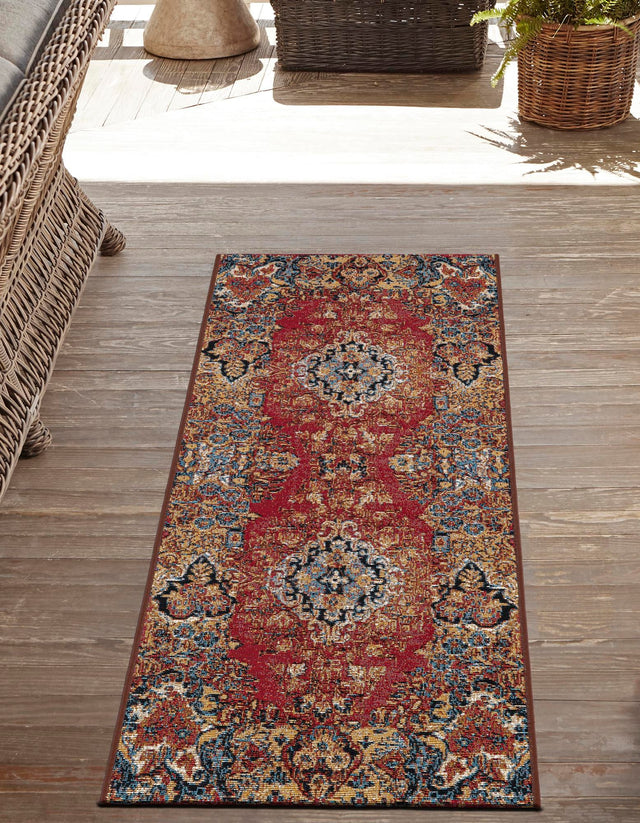 Antique Red 2' x 8' Outdoor Traditional Runner Area Rug Weather Resistant for Patio, Deck, Terrace, Balcony, Porch Classical Design Outside Carpet for Sale at Rug Engine