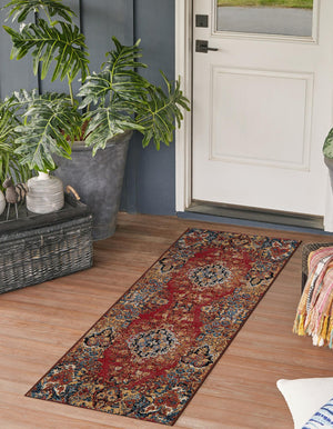 Antique Red 2' x 5' 1 Outdoor Traditional Runner Area Rug Weather Resistant for Patio, Deck, Terrace, Balcony, Porch Classical Design Outside Carpet for Sale at Rug Engine