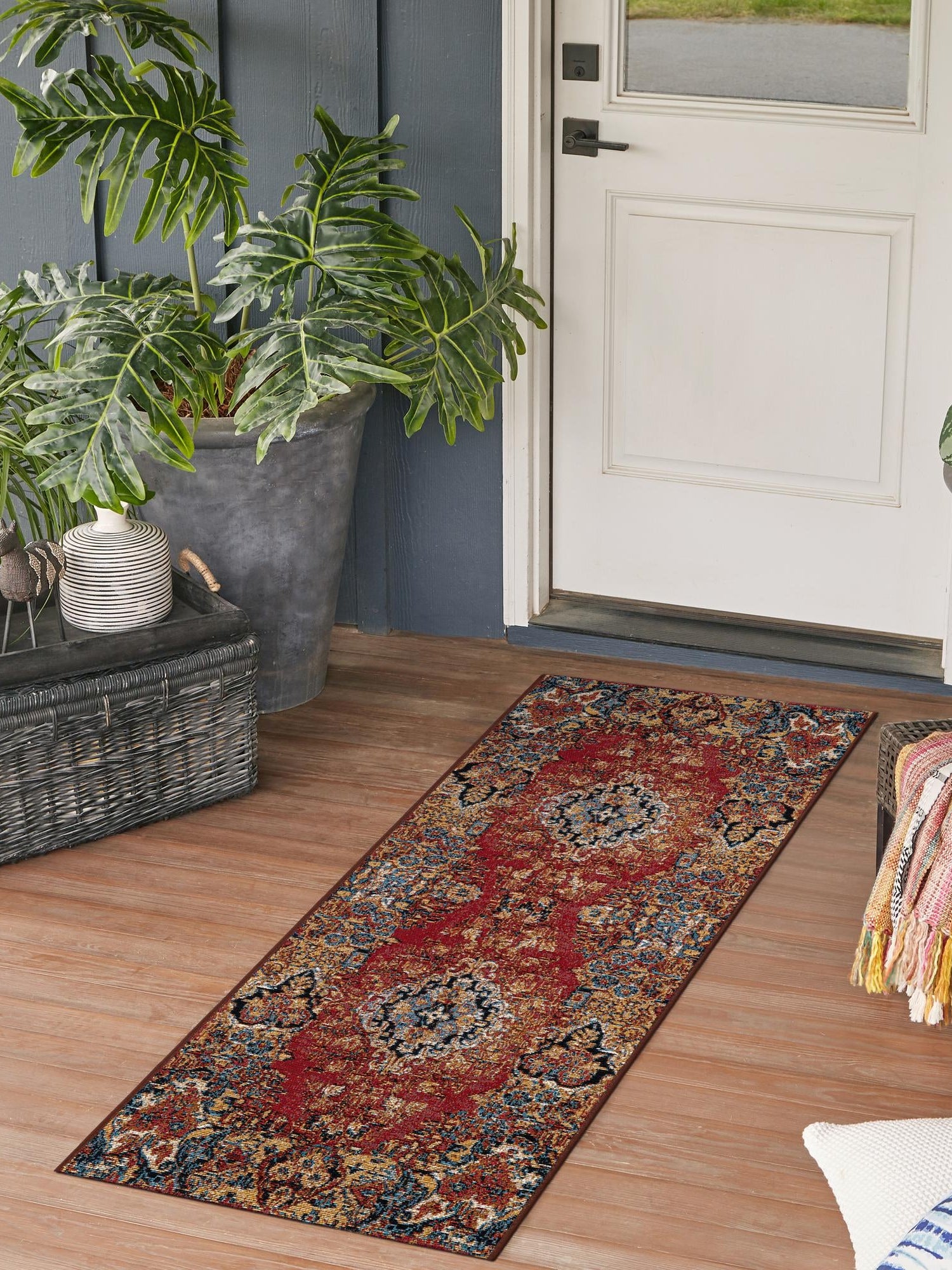 Antique Red 2' x 6' 1 Outdoor Traditional Runner Area Rug Weather Resistant for Patio, Deck, Terrace, Balcony, Porch Classical Design Outside Carpet for Sale at Rug Engine
