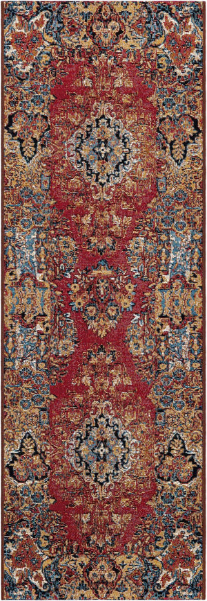 Antique Red 2' x 6' 1 Outdoor Traditional Runner Area Rug Weather Resistant for Patio, Deck, Terrace, Balcony, Porch Classical Design Outside Carpet for Sale at Rug Engine