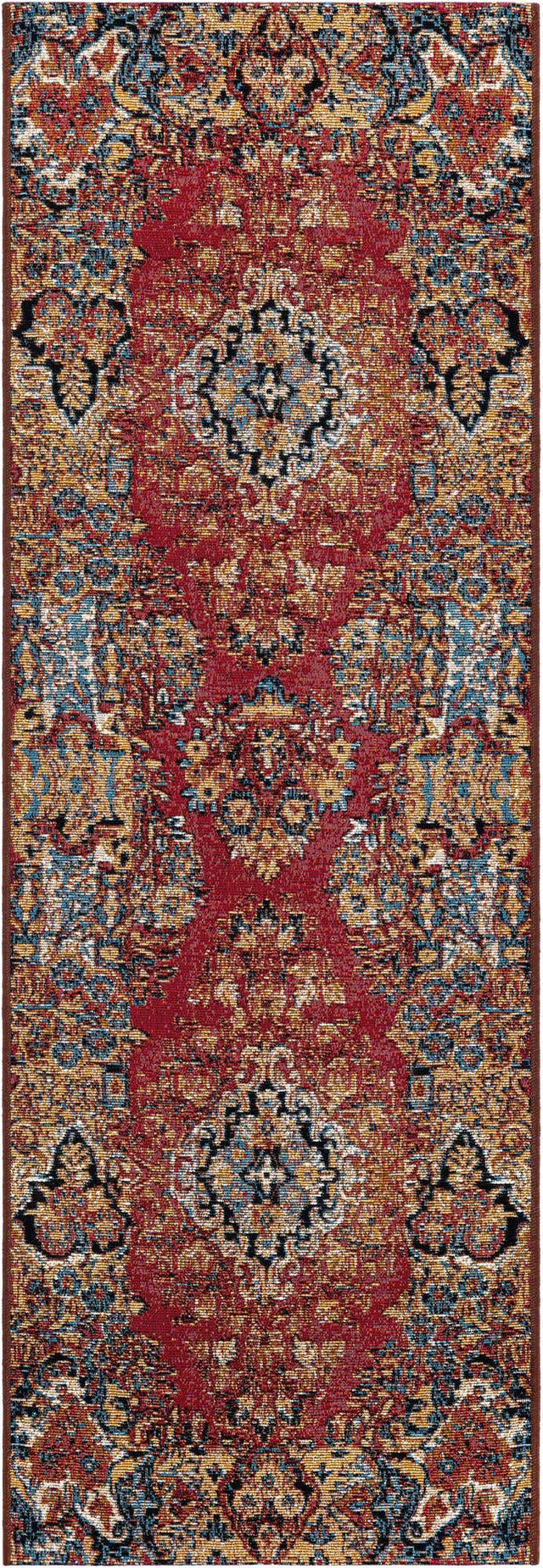 Antique Red 2' x 6' 1 Outdoor Traditional Runner Area Rug Weather Resistant for Patio, Deck, Terrace, Balcony, Porch Classical Design Outside Carpet for Sale at Rug Engine