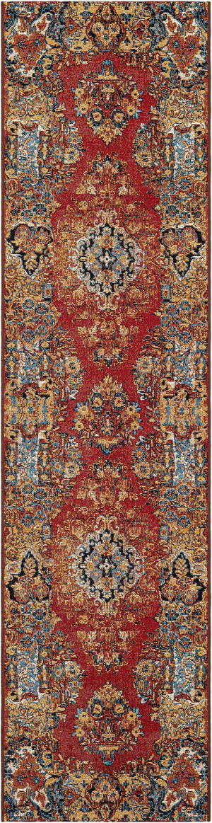Antique Red 2' x 8' Outdoor Traditional Runner Area Rug Weather Resistant for Patio, Deck, Terrace, Balcony, Porch Classical Design Outside Carpet for Sale at Rug Engine