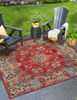 Antique Red 7' 10 x 7' 10 Outdoor Traditional Square Area Rug Weather Resistant for Patio, Deck, Terrace, Balcony, Porch Classical Design Outside Carpet for Sale at Rug Engine