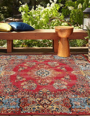 Antique Red 7' 10 x 7' 10 Outdoor Traditional Square Area Rug Weather Resistant for Patio, Deck, Terrace, Balcony, Porch Classical Design Outside Carpet for Sale at Rug Engine
