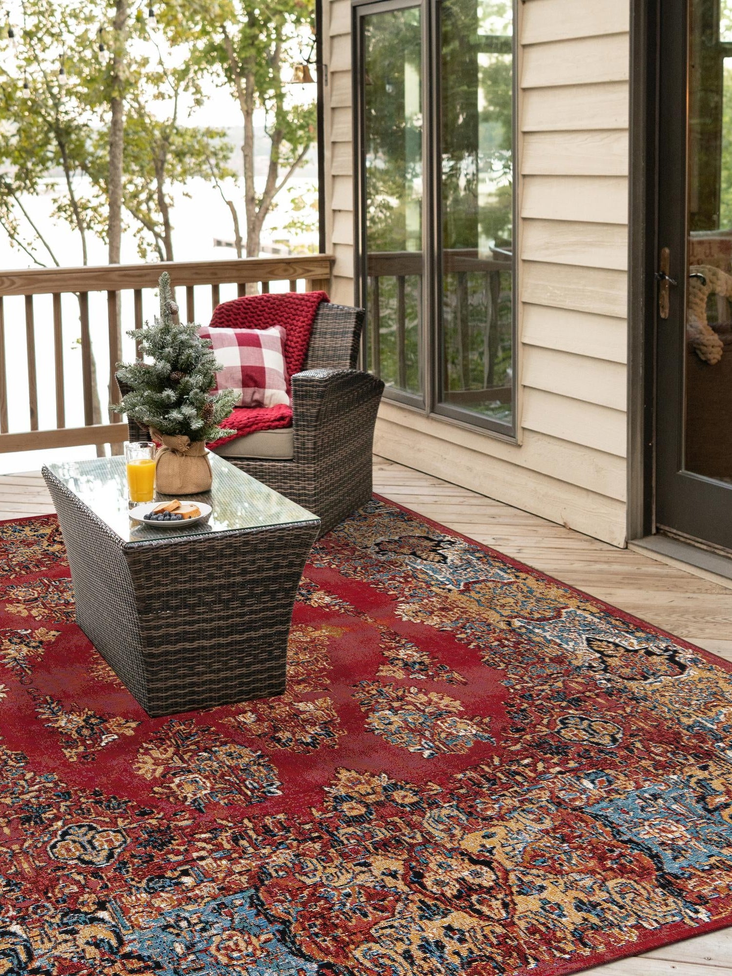 Antique Red 7' 10 x 7' 10 Outdoor Traditional Square Area Rug Weather Resistant for Patio, Deck, Terrace, Balcony, Porch Classical Design Outside Carpet for Sale at Rug Engine
