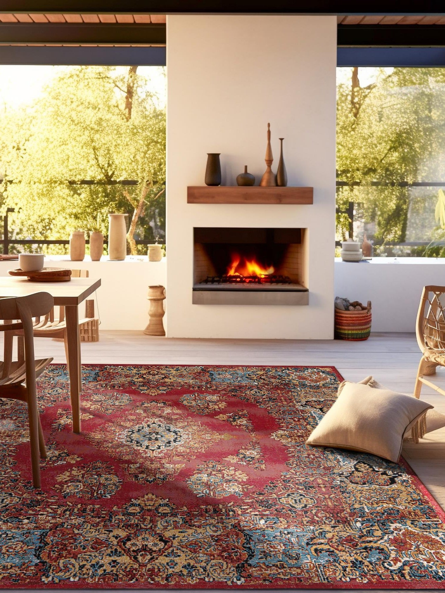 Antique Red 7' 10 x 7' 10 Outdoor Traditional Square Area Rug Weather Resistant for Patio, Deck, Terrace, Balcony, Porch Classical Design Outside Carpet for Sale at Rug Engine
