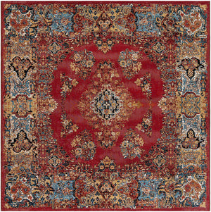 Antique Red 7' 10 x 7' 10 Outdoor Traditional Square Area Rug Weather Resistant for Patio, Deck, Terrace, Balcony, Porch Classical Design Outside Carpet for Sale at Rug Engine