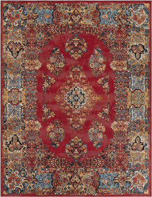 Antique Red 7' 10 x 10' Outdoor Traditional Rectangle Area Rug Weather Resistant for Patio, Deck, Terrace, Balcony, Porch Classical Design Outside Carpet for Sale at Rug Engine