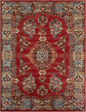 Antique Red 9' x 12' Outdoor Traditional Rectangle Area Rug Weather Resistant for Patio, Deck, Terrace, Balcony, Porch Classical Design Outside Carpet for Sale at Rug Engine
