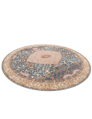 Navy Blue and Light Pink 10' x 10' Outdoor Traditional Round Area Rug Weather Resistant for Patio, Deck, Terrace, Balcony, Porch Classical Design Outside Carpet for Sale at Rug Engine