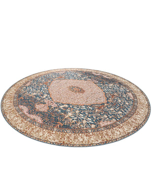 Navy Blue and Light Pink 10' x 10' Outdoor Traditional Round Area Rug Weather Resistant for Patio, Deck, Terrace, Balcony, Porch Classical Design Outside Carpet for Sale at Rug Engine