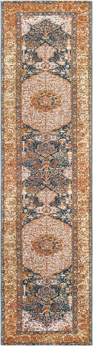 Navy Blue and Light Pink 2' 7 x 10' Outdoor Traditional Runner Area Rug Weather Resistant for Patio, Deck, Terrace, Balcony, Porch Classical Design Outside Carpet for Sale at Rug Engine