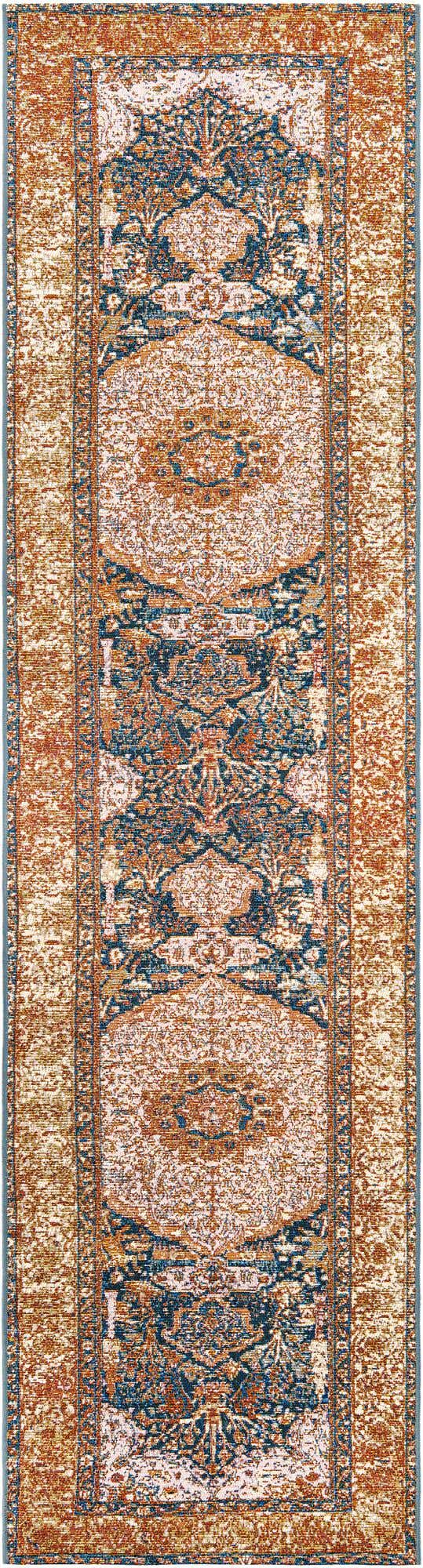 Navy Blue and Light Pink 2' 7 x 10' Outdoor Traditional Runner Area Rug Weather Resistant for Patio, Deck, Terrace, Balcony, Porch Classical Design Outside Carpet for Sale at Rug Engine