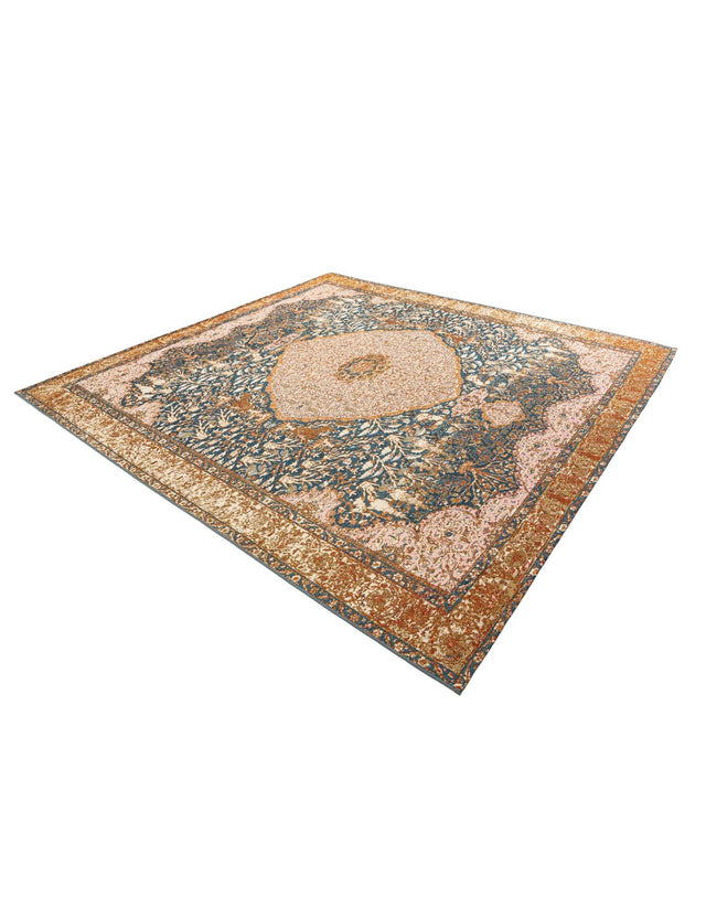 Navy Blue and Light Pink 10' x 10' Outdoor Traditional Square Area Rug Weather Resistant for Patio, Deck, Terrace, Balcony, Porch Classical Design Outside Carpet for Sale at Rug Engine