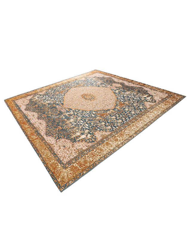 Navy Blue and Light Pink 10' x 10' Outdoor Traditional Square Area Rug Weather Resistant for Patio, Deck, Terrace, Balcony, Porch Classical Design Outside Carpet for Sale at Rug Engine