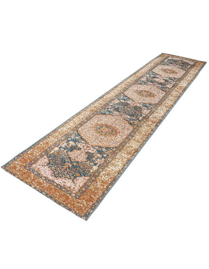 Navy Blue and Light Pink 2' 7 x 12' Outdoor Traditional Runner Area Rug Weather Resistant for Patio, Deck, Terrace, Balcony, Porch Classical Design Outside Carpet for Sale at Rug Engine